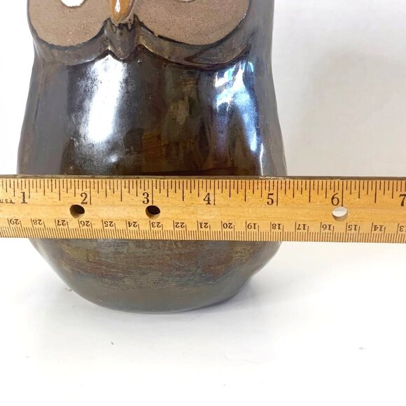 Cute Pottery Earthenware Brown Owl Statue Figurine 8” Tall Home Decor Birds - Picture 7 of 9